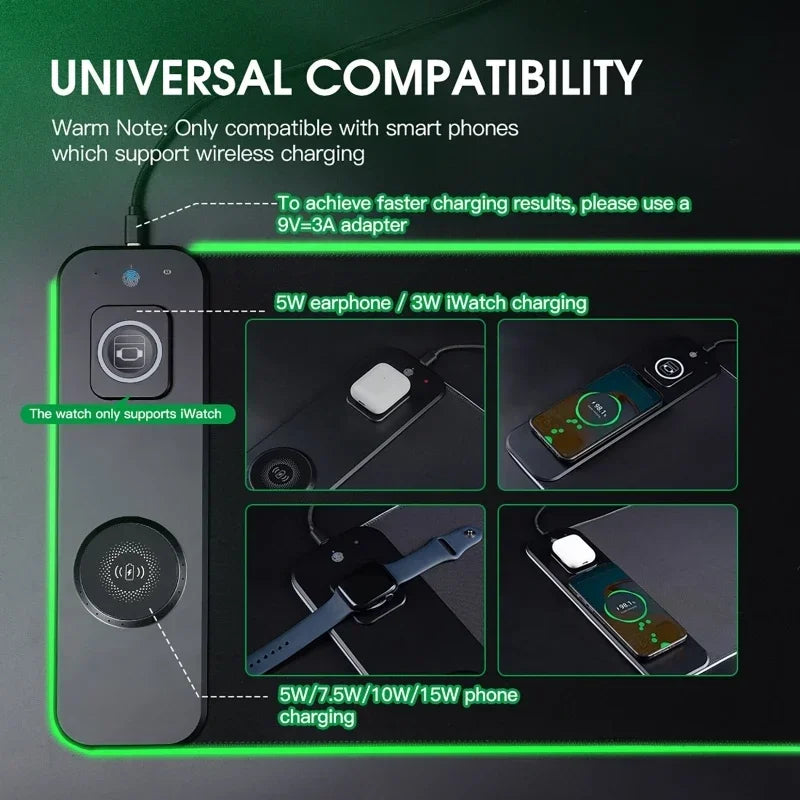RGB Mouse Keyboard Pad with Wireless Charging Large Pads for Phone Gaming Mousepad Desktop PC Laptop Computer Desks Plate Mat