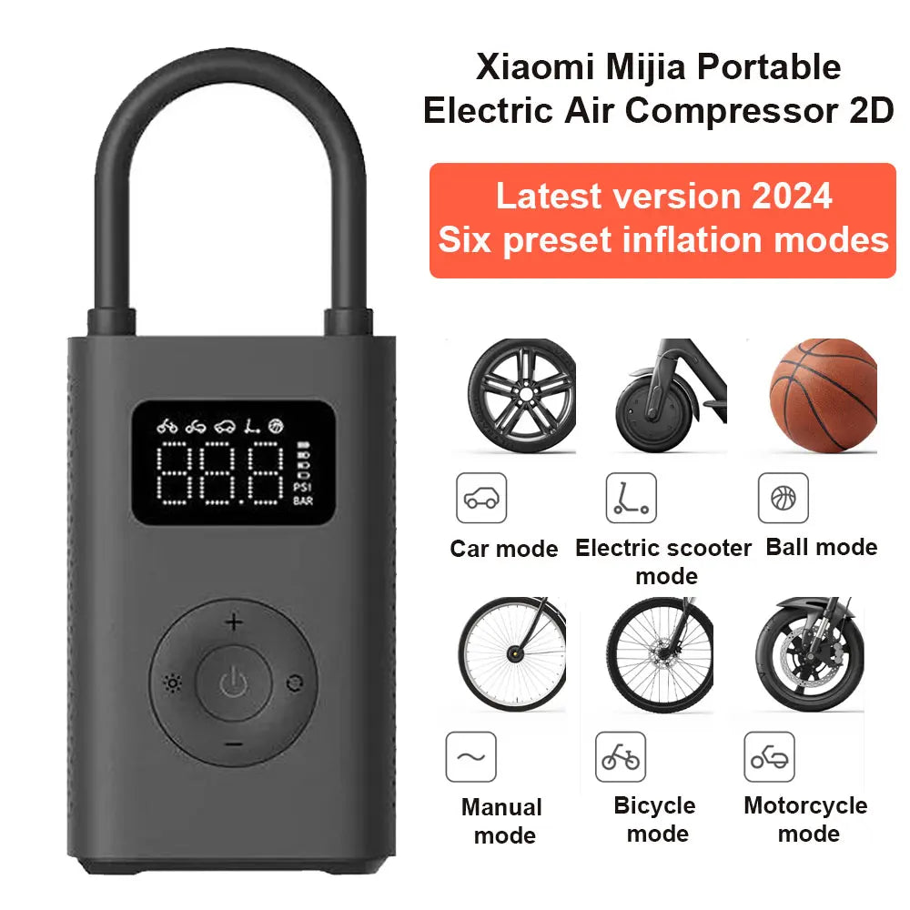 Tragbarer Luftkompressor Xiaomi Mijia 2/2D – Smarte Reifenpumpe, 150psi, Digital-Display