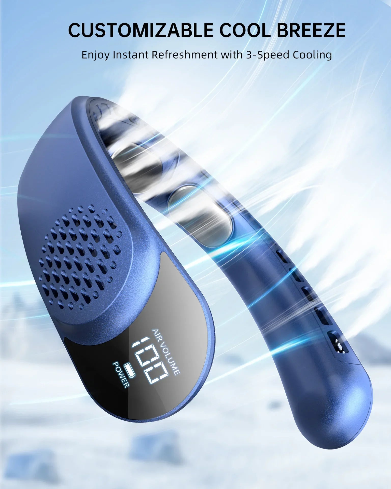 4000mAh Leafless Portable Neck Fan 3 Gears Adjustable Super Strong Wind Fast Cooling Multi-Function Digital Display Neck Fan