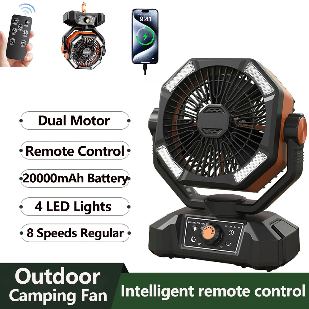 Tragbarer Camping Ventilator 20000mAh, 8 Stufen